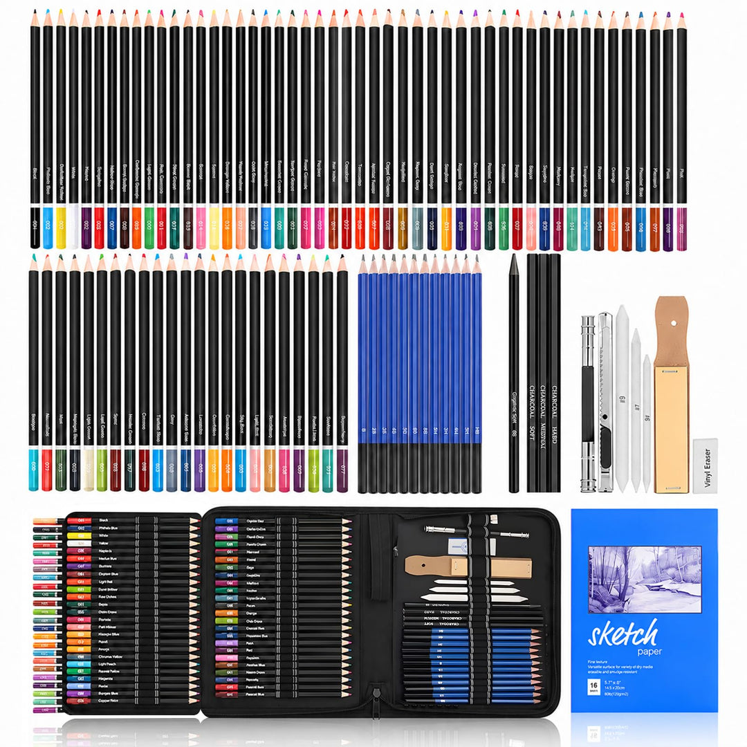YMTECH Zeichenset, 96 Stücke Malset, Künstler Set, mit Buntstifte Zeichenstifte Graphitstift Kohlest