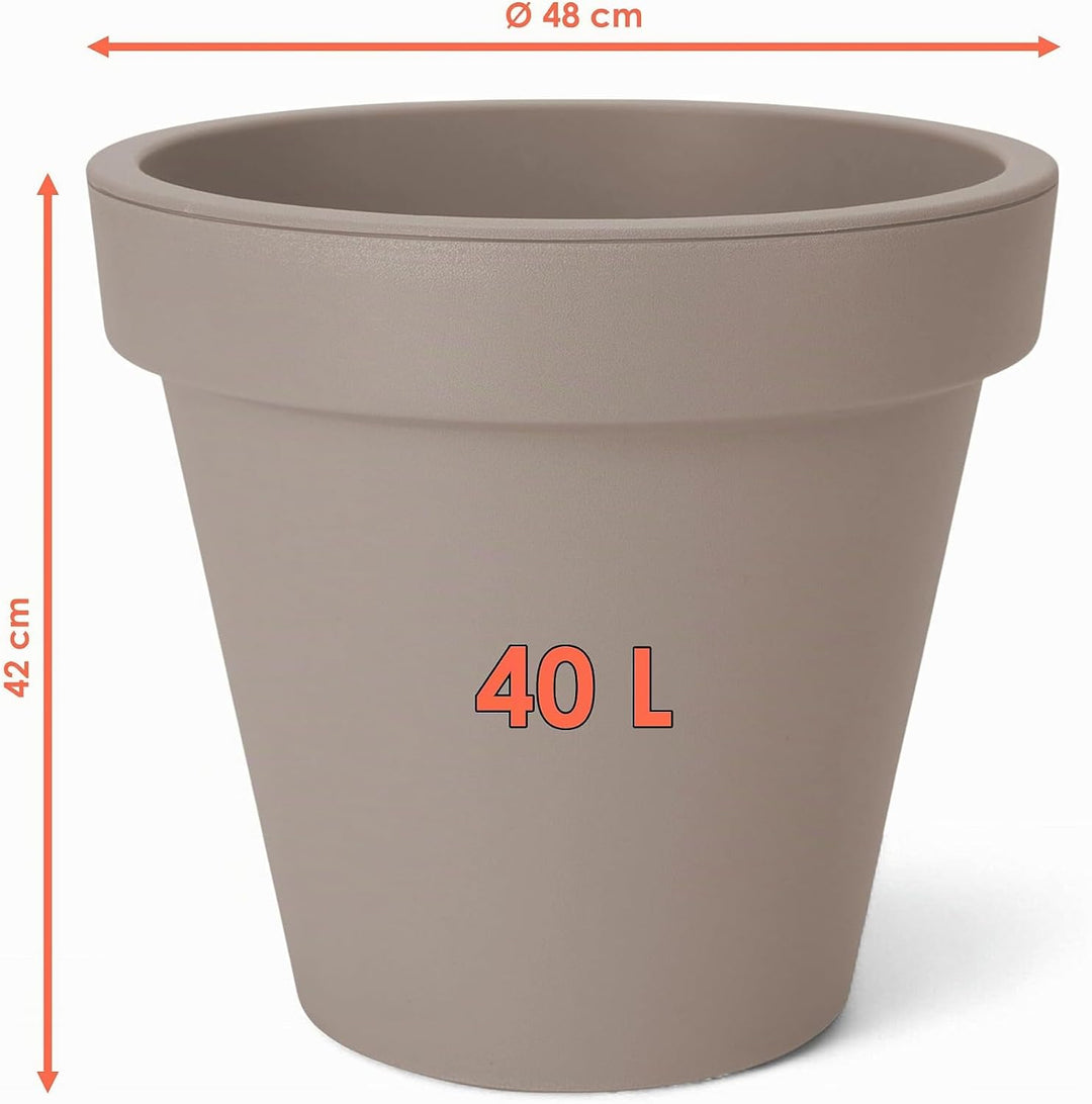 Spetebo Kunststoff Pflanzkübel L rund Ø 48 cm - beige - Blumenkübel gross für Aussen und Innen - Gar