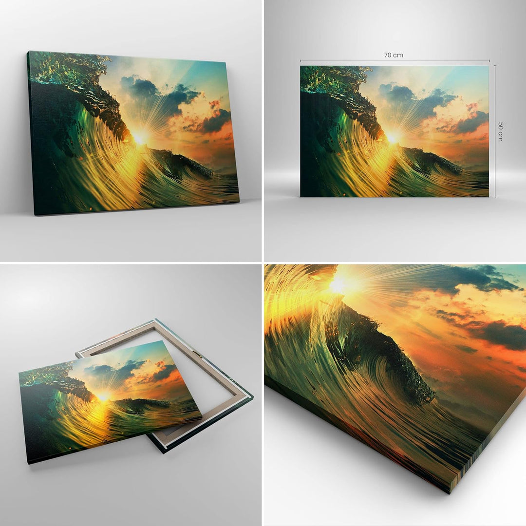 Bilder auf Leinwand Meer Welle Wasser Leinwandbild mit Rahmen 70x50cm Wandbilder Dekoration Wohnzimm