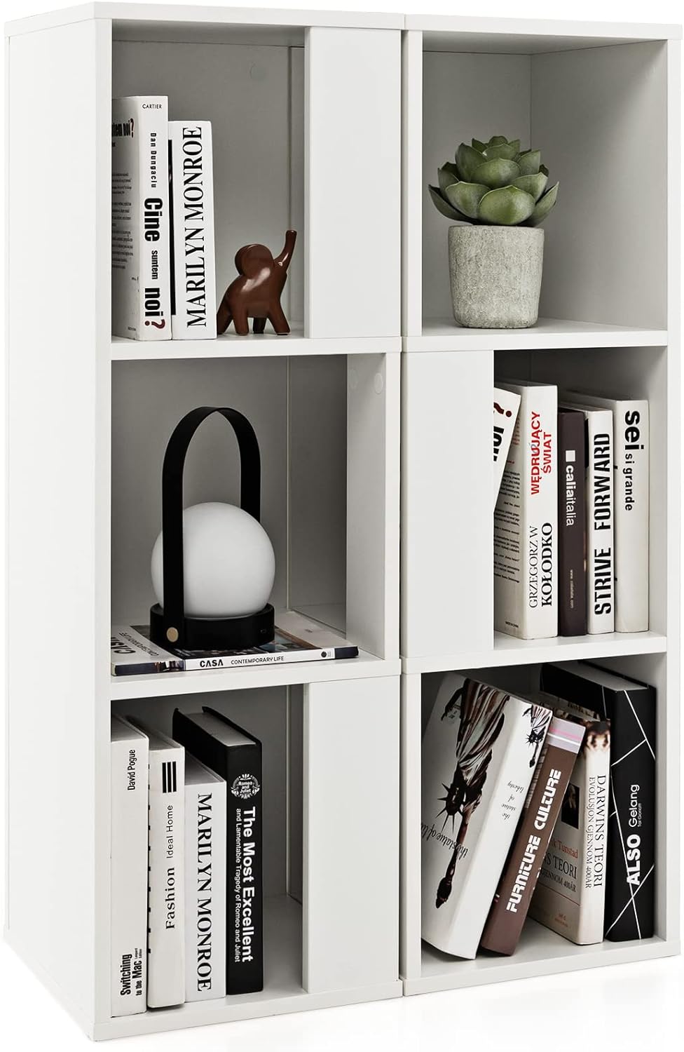 GOPLUS 2er Set Bücherregal, Standregal mit 3 Offenen Fächern, Lagerregal Würfelregal Holz, Aufbewahr