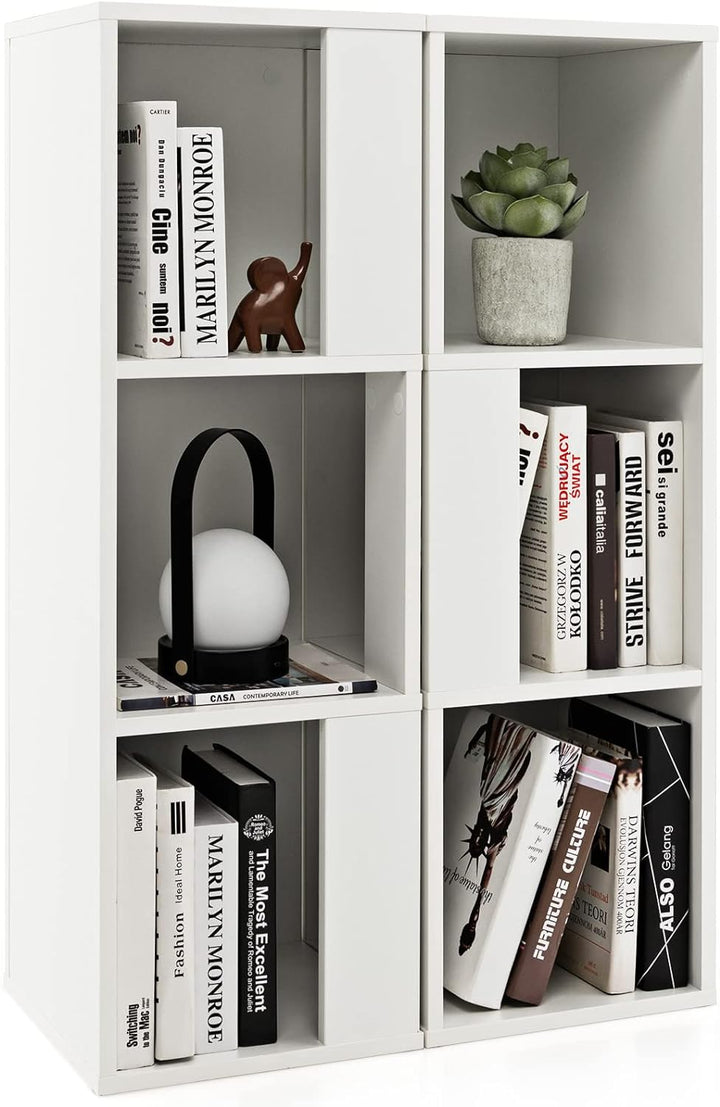 GOPLUS 2er Set Bücherregal, Standregal mit 3 Offenen Fächern, Lagerregal Würfelregal Holz, Aufbewahr