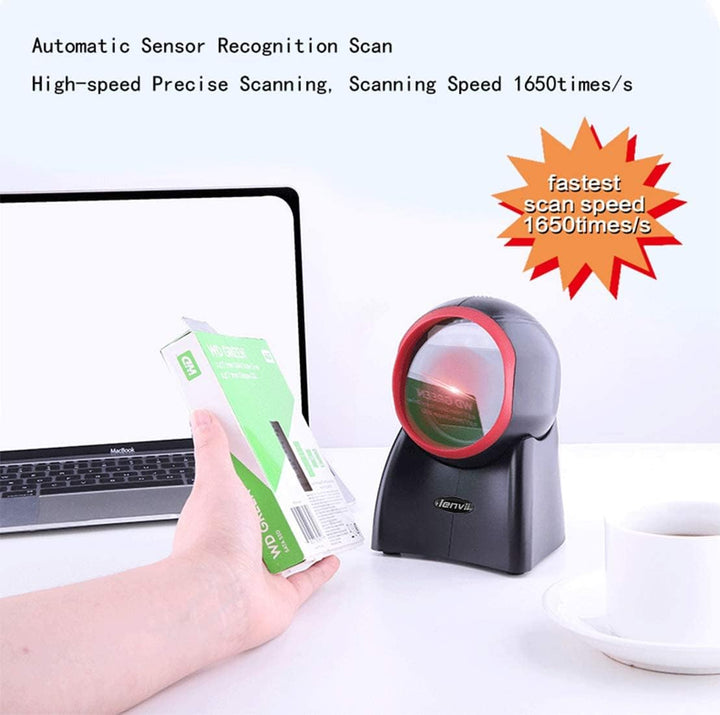 LENVII Omnidirektionaler Freisprech QR Code lesegerät, Desktop Barcode Scanner 1D/2D/QR Code Scanner