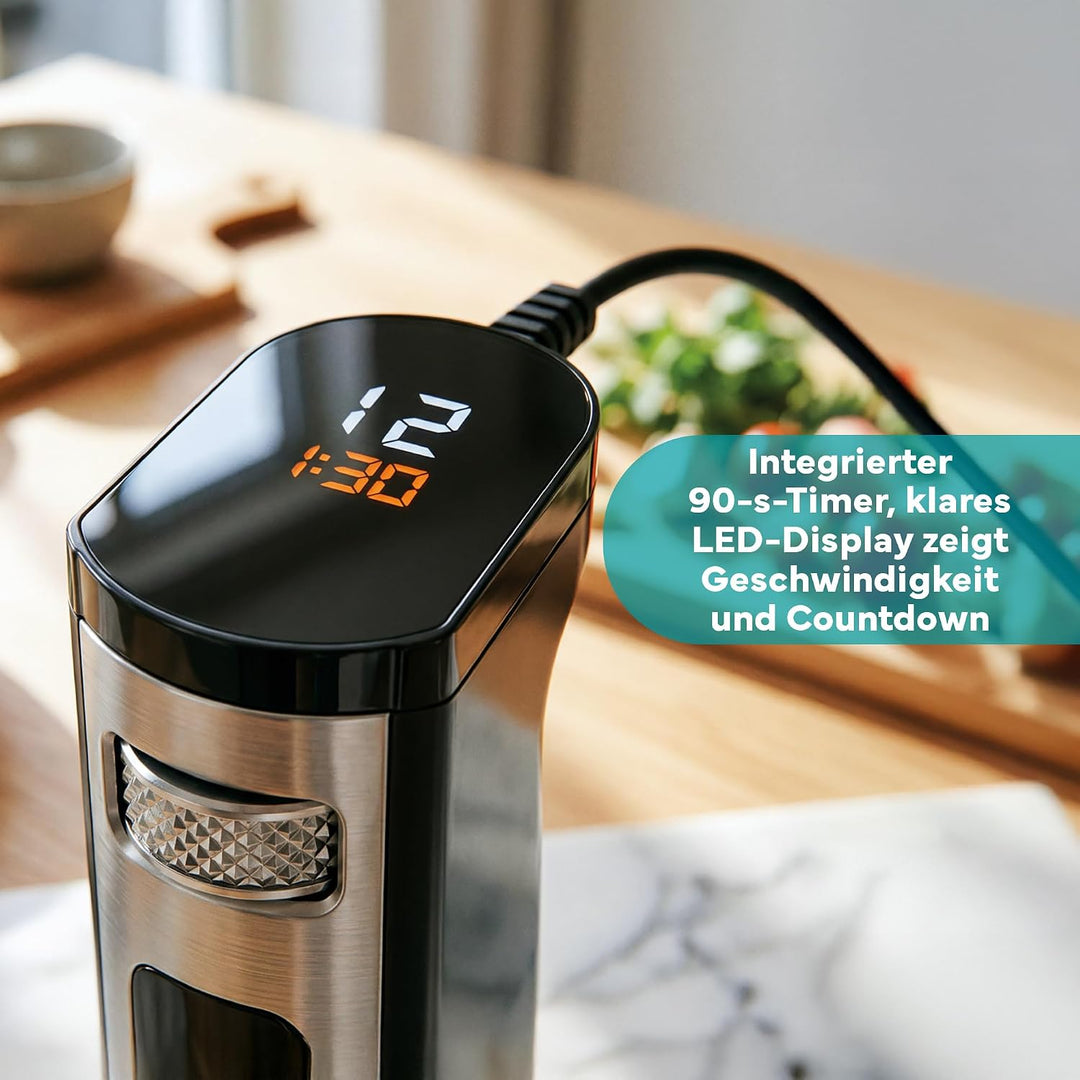 ARIVA Stabmixer 1200W Edelstahl – Handmixer mit LED-Display & Timer, Titan-beschichtete Klingen, 12