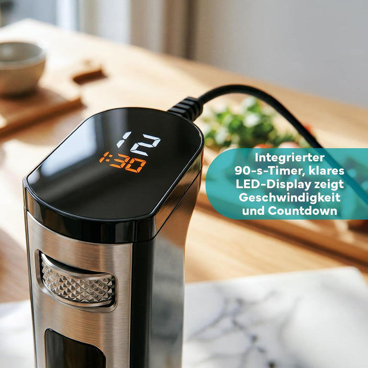 ARIVA Stabmixer 1200W Edelstahl – Handmixer mit LED-Display & Timer, Titan-beschichtete Klingen, 12