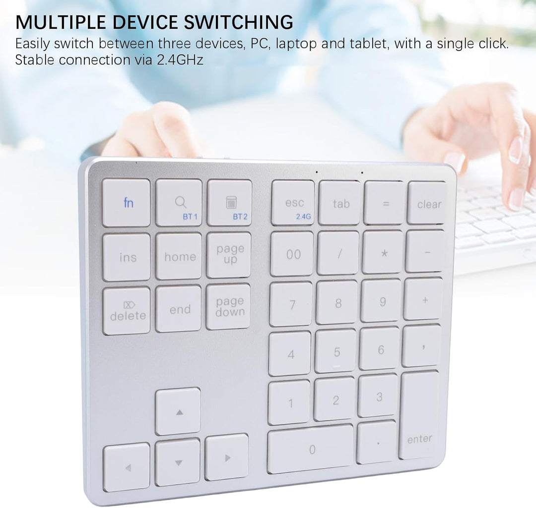 Nummernblock, Kabelloser Dual-Modus, Wiederaufladbar für PC, Laptop, Tablet, 35 Tasten, mit Einem Ei