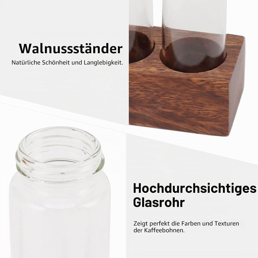 Einzeldosis Kaffeebohnen Behälter 6 Tuben, Glas Kaffeebohnen Aufbewahrungsröhrchen mit Ständer Espre