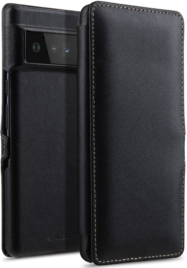 STILGUT Book Case kompatibel mit Google Pixel 6 Pro Hülle aus Leder mit Clip-Verschluss, Lederhülle,