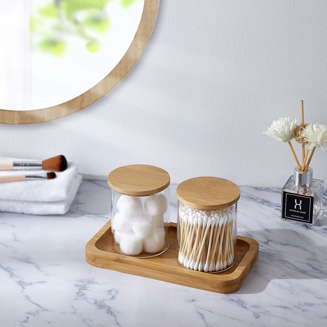 YININE Glas Qtip Halter Badezimmer-Gläser mit Schminktablett, Apotheker-Gläser Badezimmer-Behälter Q
