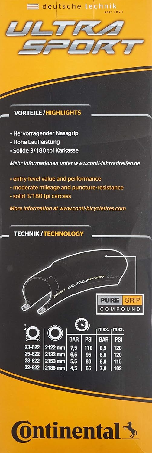 Continental Fahrradreifen Ultra Sport II 700 x 28cm Drahtreifen, 700 x 28cm Drahtreifen