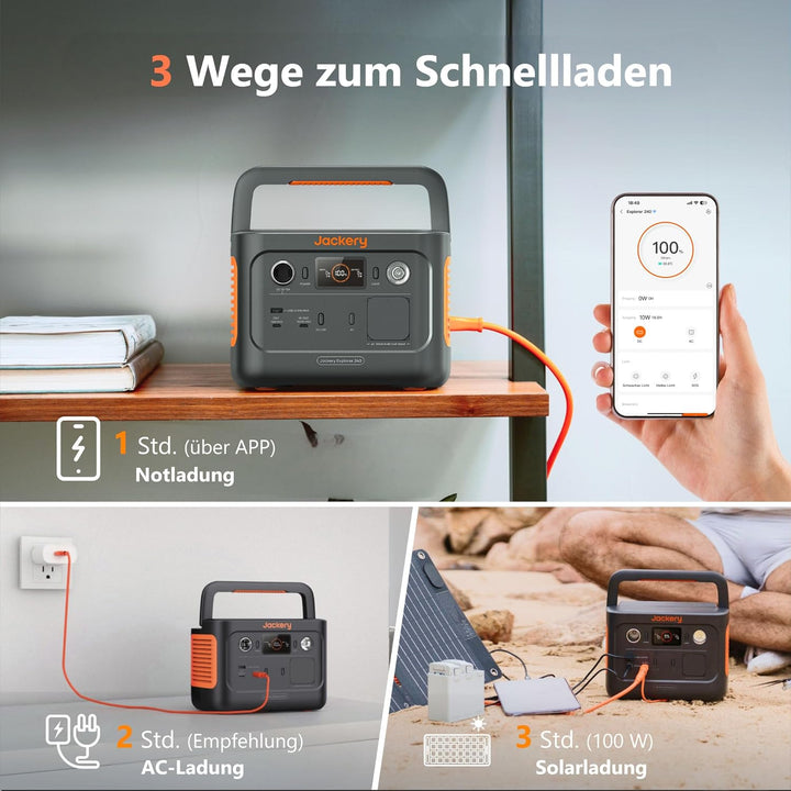 Explorer 240 v2 Tragbare Powerstation, mit Jackery DC8020 zu USB-C-Adapter, 256Wh LiFePO4 Solargener