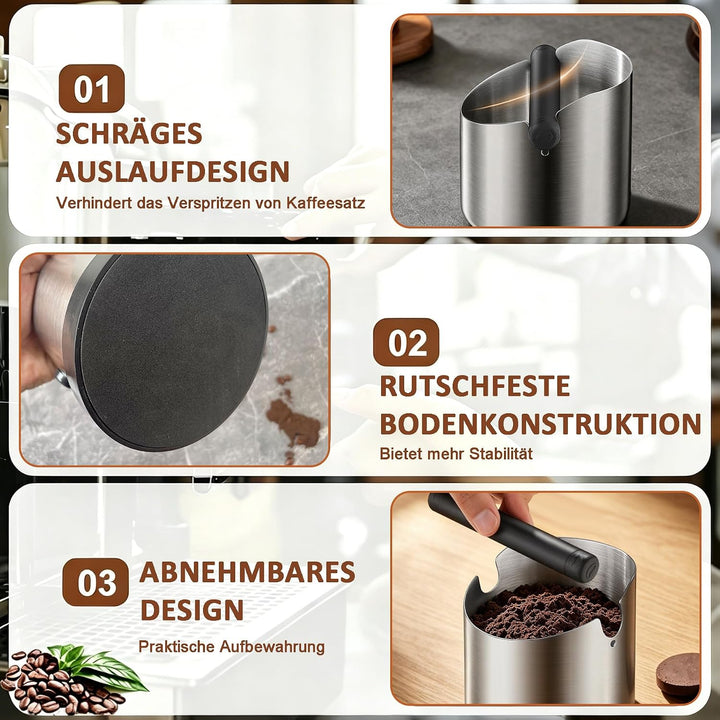 700 ml Abklopfbehälter für Siebträger aus Edelstahl, Espresso Knock Box mit abnehmbarer Klopfstange