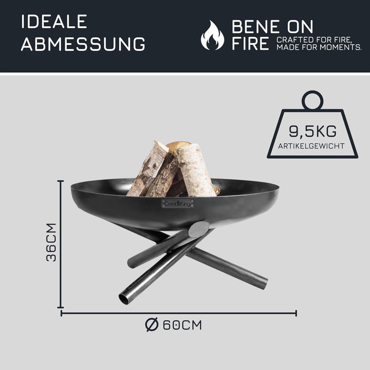 BENE ON FIRE Feuerschale Ø 60 cm rund | Feuerkorb Idaho aus robustem Stahl | Feuerstelle Garten Terr