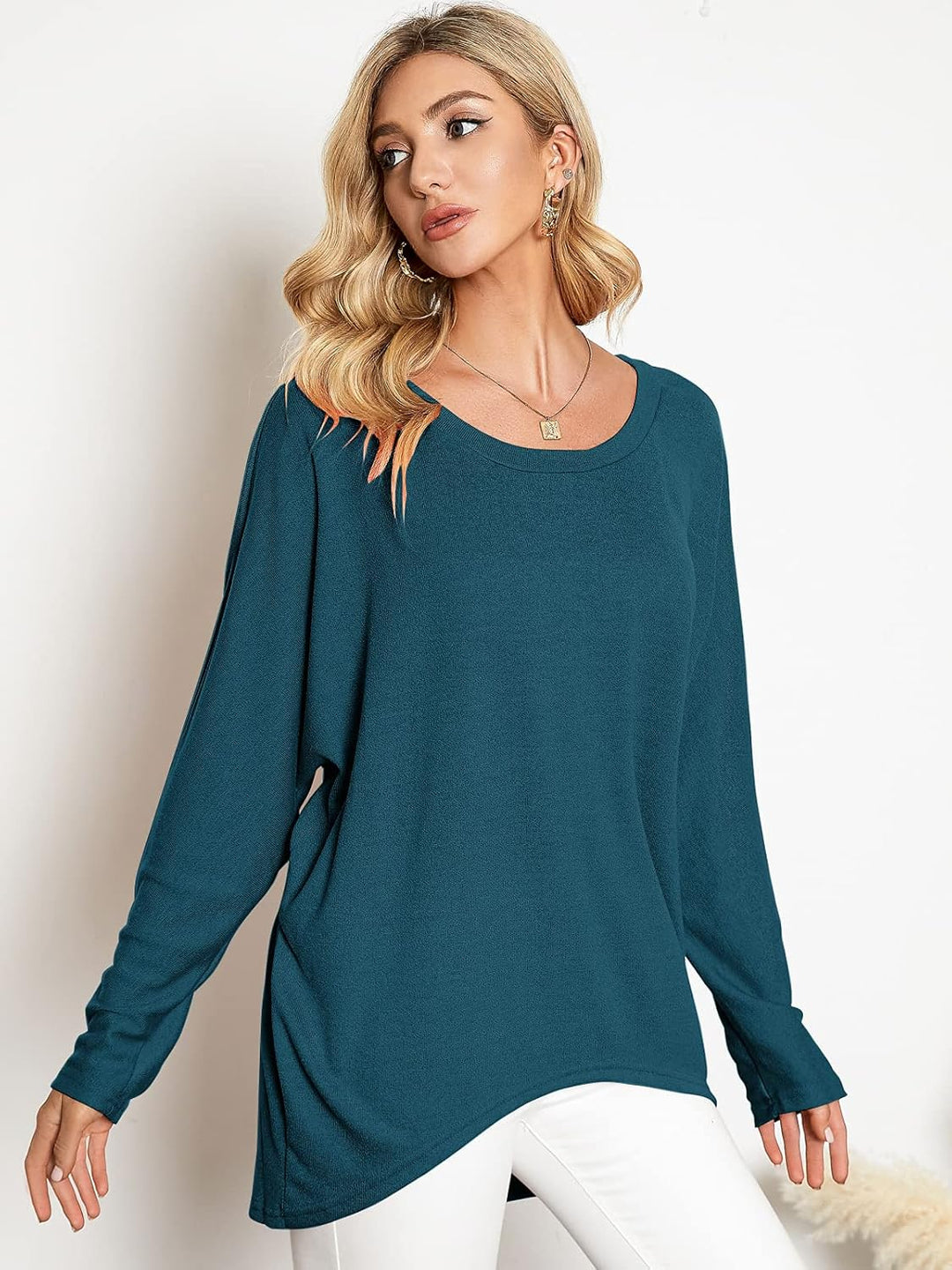 ZANZEA Damen Lose Asymmetrisch Jumper Sweatshirt Pullover Bluse Oberteile Oversize Tops, Cyan