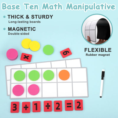 Magnetische Zehnerrahmen Manipulativ für Kinder, 5 Tafeln & 50 Bunte Magnetische, Zahlen Rechenaufga