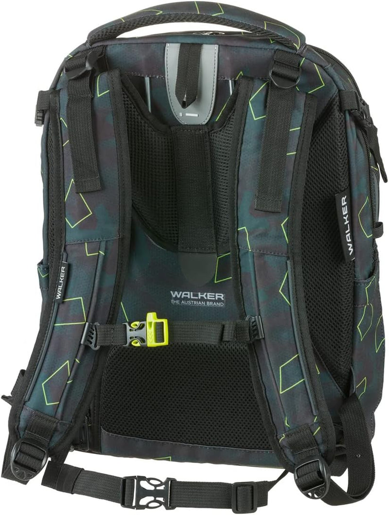 Walker 42122-363 - Schulrucksack Campus Evo 2.0 "Green Polygon" mit 3 Fächern, Zippfach am Rücken, S