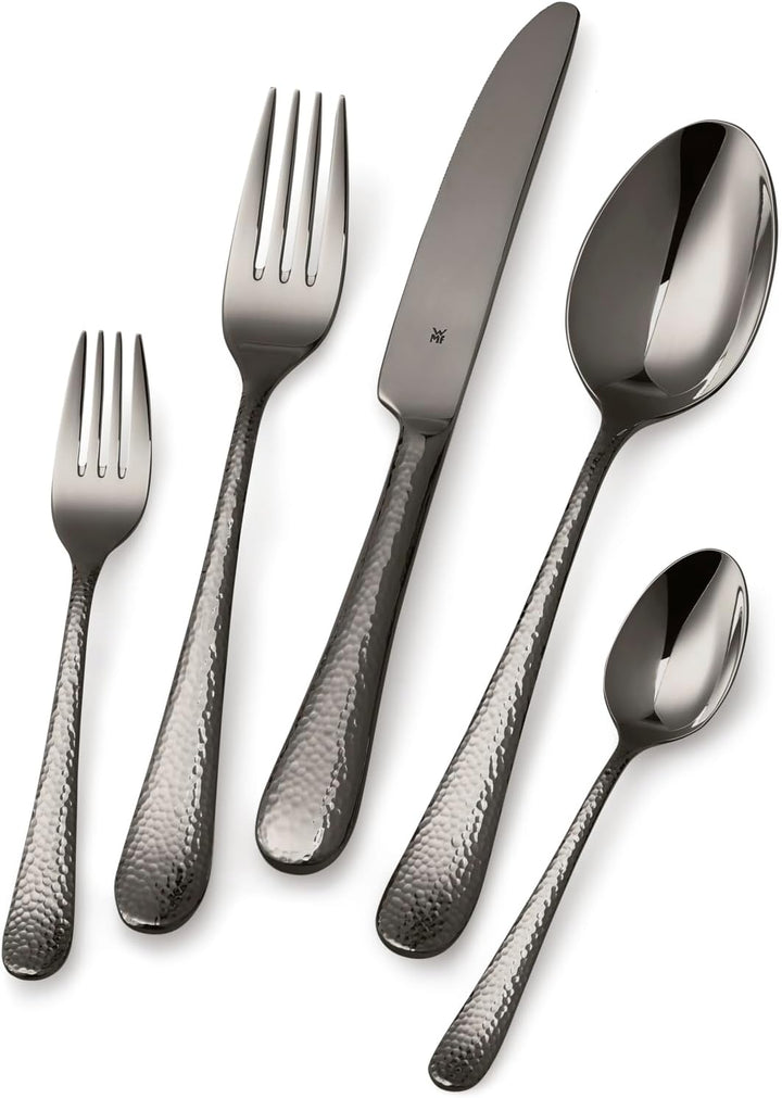 WMF Sitello Besteck Set 6 Personen, Midnight-Edition, Essbesteck Set 30 teilig, Monobloc-Messer, Cro