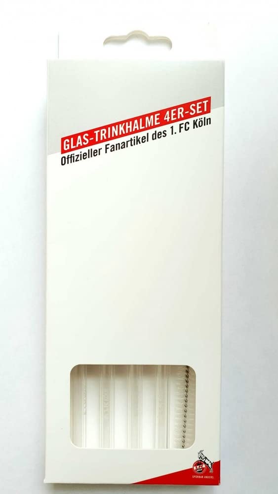 1. FC Köln Glastrinkhalme 4er Set Strohhalme Glas Trinkhalm - Plus Lesezeichen I love Köln
