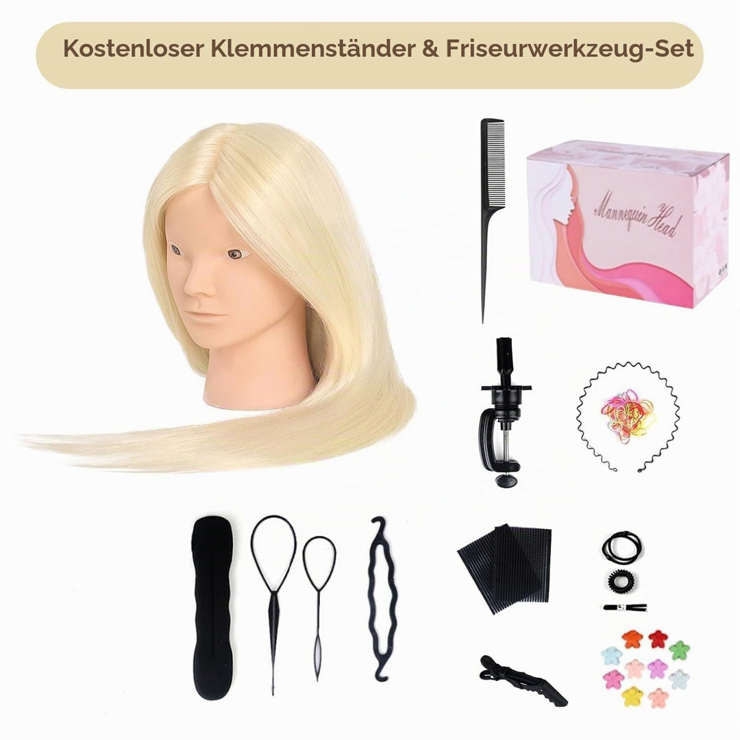 Frisierkopf Echthaar, TopDirect 66cm/26 Zoll 70% Echtes Haar Ubungskopf Friseur Trainingskopf mit Fl
