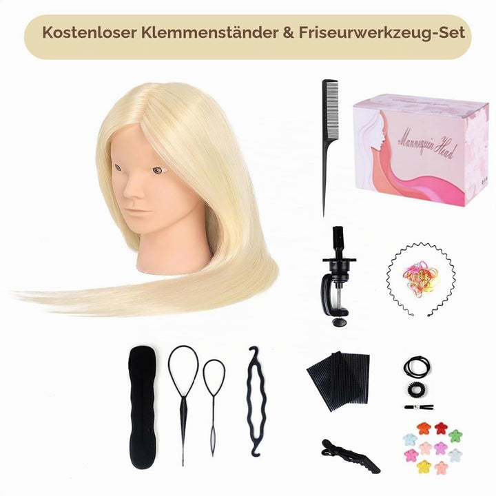 Frisierkopf Echthaar, TopDirect 66cm/26 Zoll 70% Echtes Haar Ubungskopf Friseur Trainingskopf mit Fl