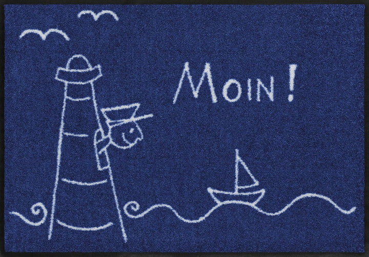 Salonloewe Fussmatte waschbar Leuchtturm 50x75 cm blau weiss maritim Eingangs-Matte Haustür Flur Sch