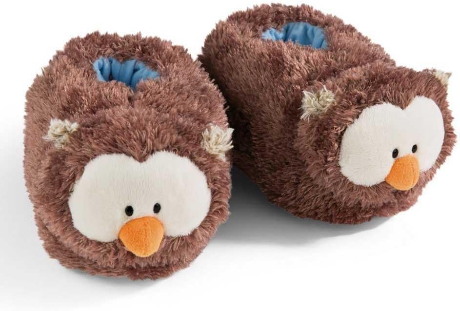 NICI 48934 Eule Oscar Grösse (M) 34-37 braun-Nachhaltige warme Kuscheltier Hausschuhe für Jungen und
