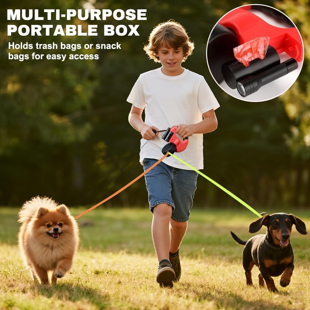 3m Hundeleine Doppelleine für 2 Hunde, Rollleine Einziehbare Hundeleine mit LED Licht, Automatische