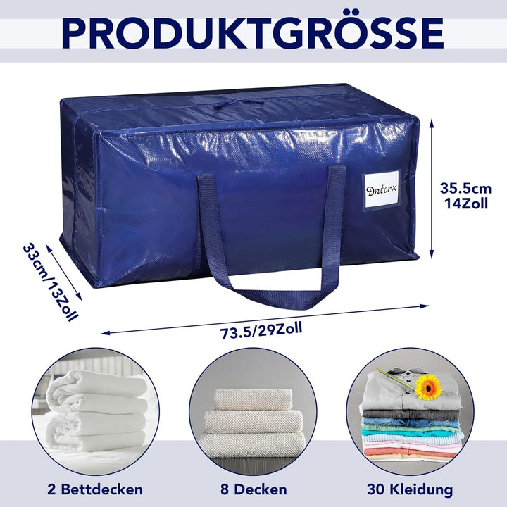 4 Stück 90L Aufbewahrungstasche, Heavy-Duty Umzugstaschen Umzugskartons Grosse mit Reissverschluss G