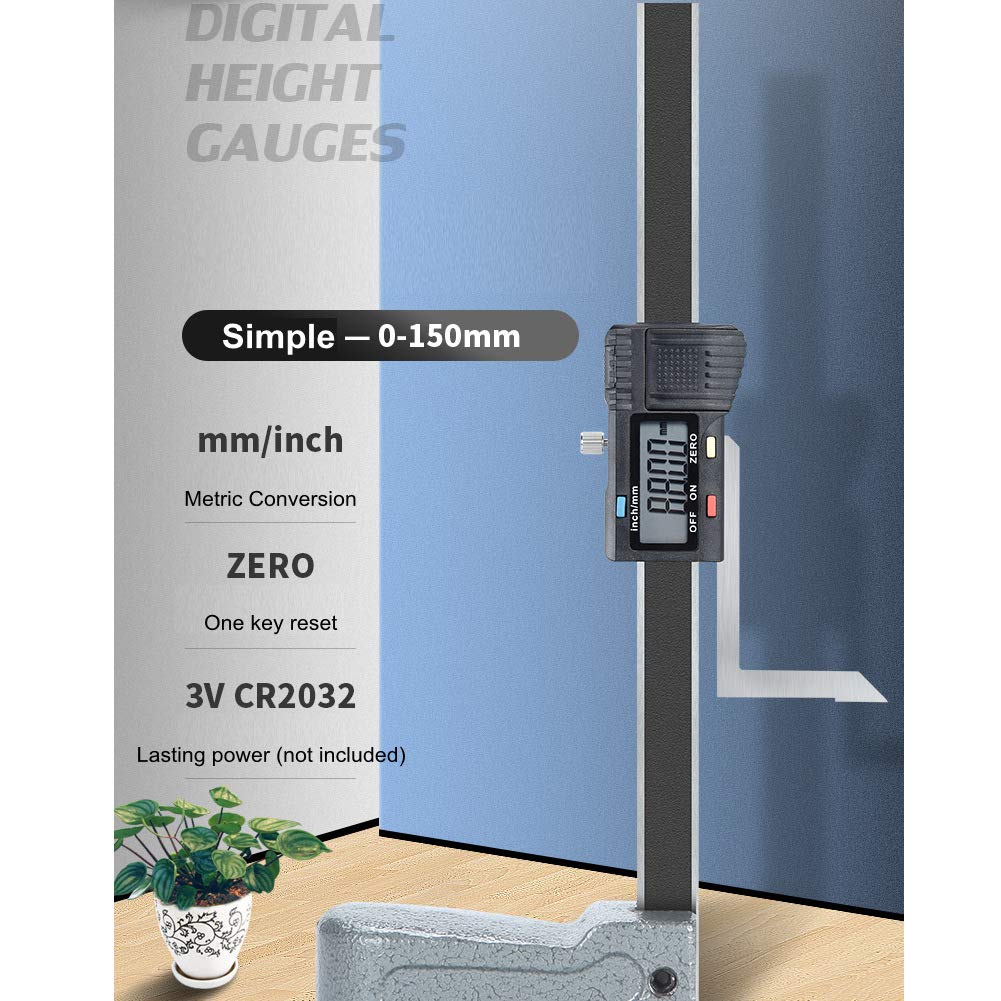 Zunate Digitales Höhenmessgerät, 0-150mm Digital Precision Height Gauge Aperture Tiefenmesser mit Ed