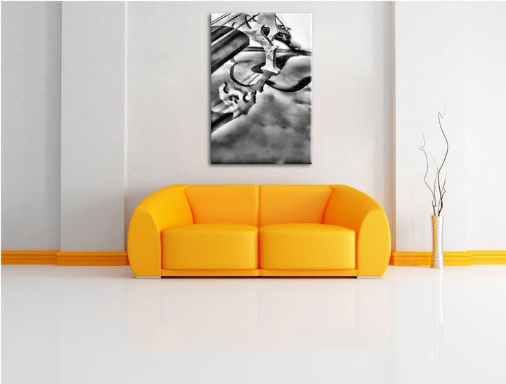Monocrome, Cello, Format: 100x70 auf Leinwand, XXL riesige Bilder fertig gerahmt mit Keilrahmen, Kun