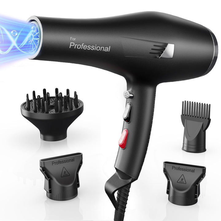 Dekuri Föhn Ionen, Profi Fön Haartrockner Hair Dryer Haarföhn mit 1 Diffusor 2 Stylingdüse, 3 Heiz u