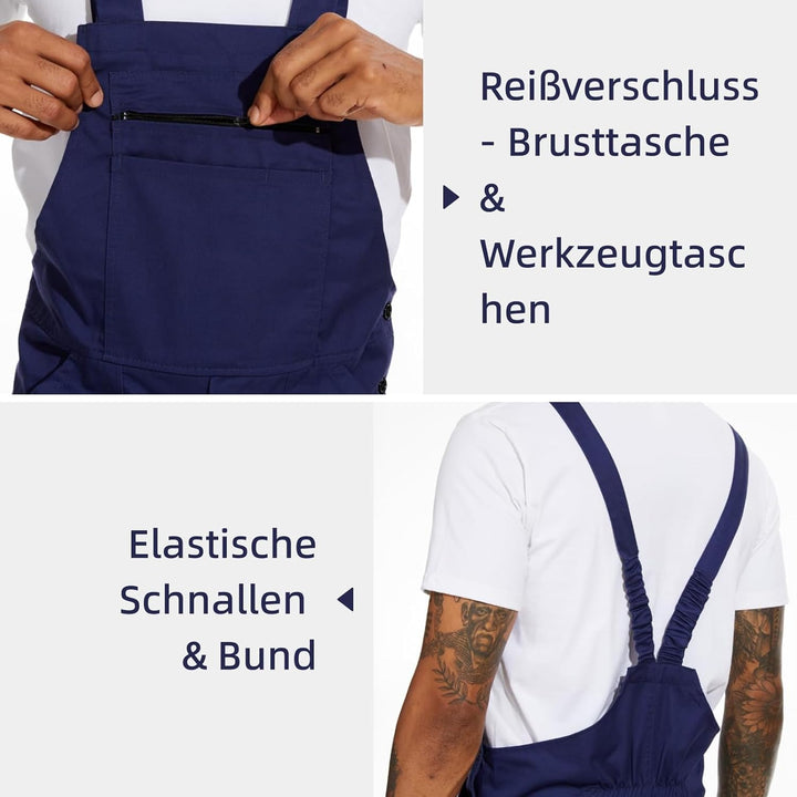 WORK IDEA Arbeits-Latzhose für Männer Multi Pocket Technology Herren Arbeitslatzhose S Marine, S Mar