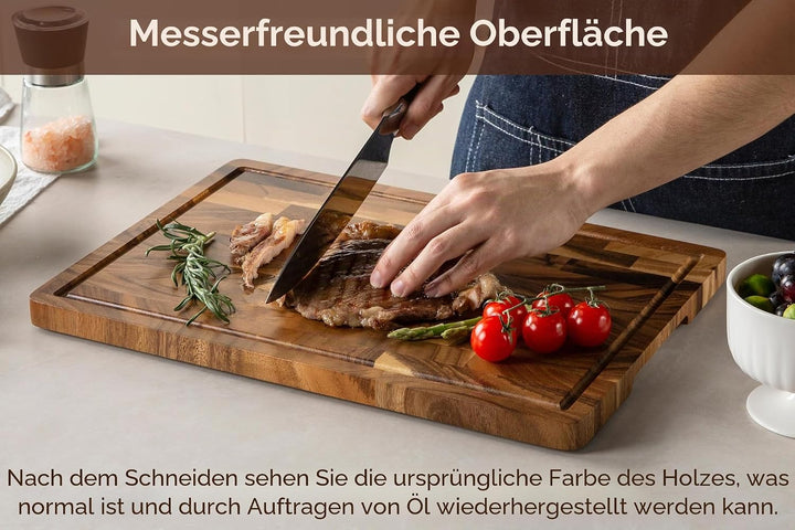 THETCHRY Schneidebrett aus Walnussholz, robust zum Zerkleinern mit Saftrille, rutschfeste Füsse, Käs