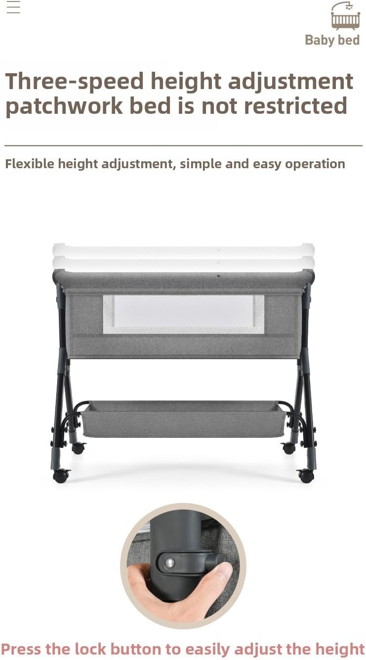 Beistellbett Baby mit Wickeltisch, Klappbares Babybett, Multifunktional Stubenwagen Baby, 3-Fach Höh