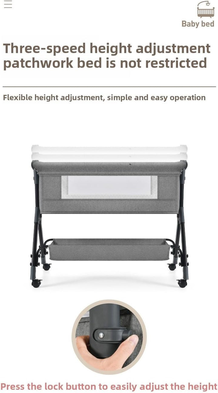 Beistellbett Baby mit Wickeltisch, Klappbares Babybett, Multifunktional Stubenwagen Baby, 3-Fach Höh