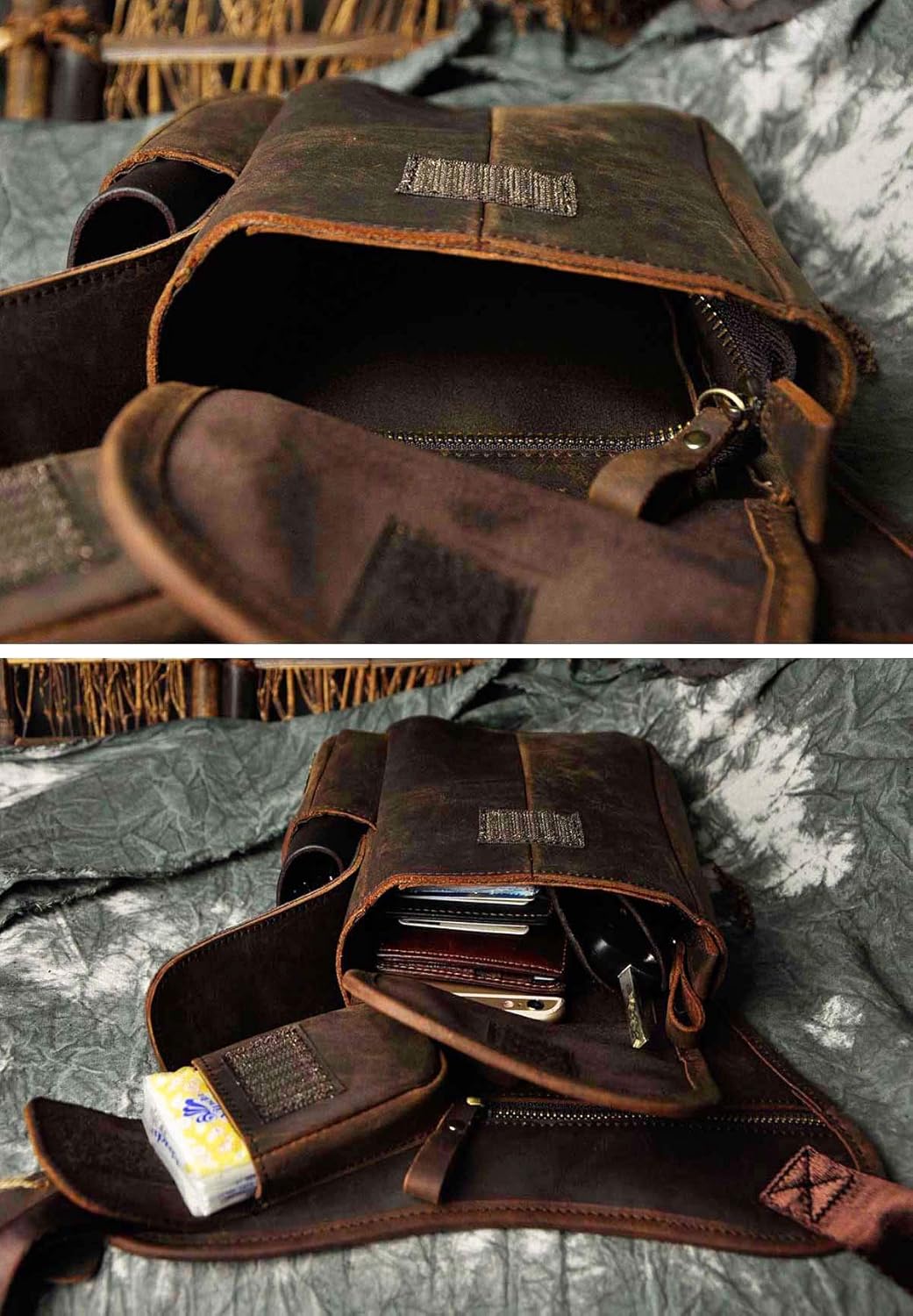 Le'aokuu Herren Echtes Leder Tasche Beinbeutel Beintasche Aussenbeintasche Hüfttasche Drop Leg Thigh