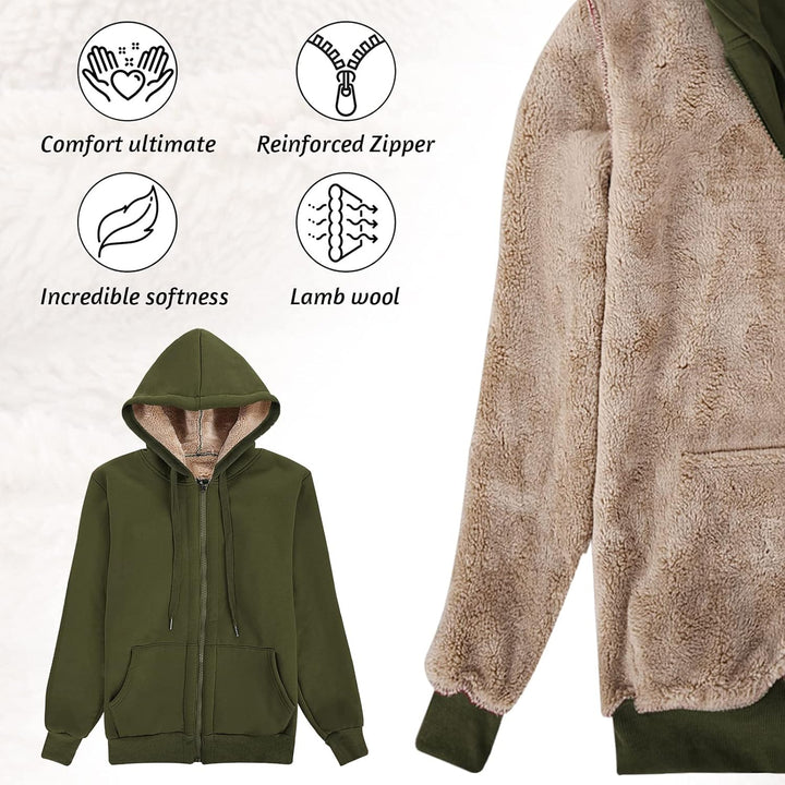 Fleecejacke Damen Hoodie Kapuzenpullover Sweatjacke Warm Oberteil, Herbst Winter Sweatshirt mit Reis
