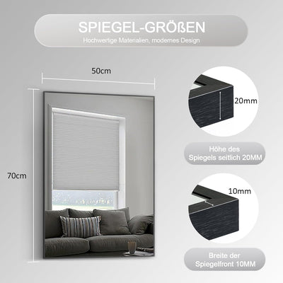 Goezes Spiegel Schwarz 50x70cm Badspiegel Badezimmerspiegel Schwarz Spiegel Metallrahmen Dekorative