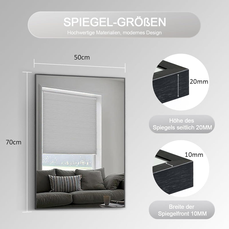 Goezes Spiegel Schwarz 50x70cm Badspiegel Badezimmerspiegel Schwarz Spiegel Metallrahmen Dekorative