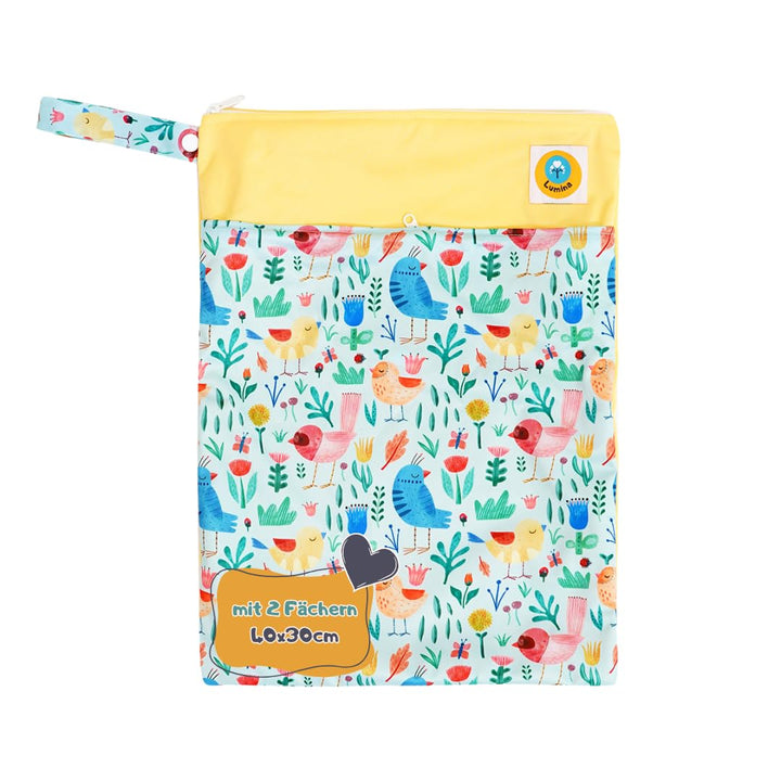 Lumina doppel Wetbag/Nasstasche mit 2 Fächern hochwertiger Zipper: Birdy Garden, Birdy Garden