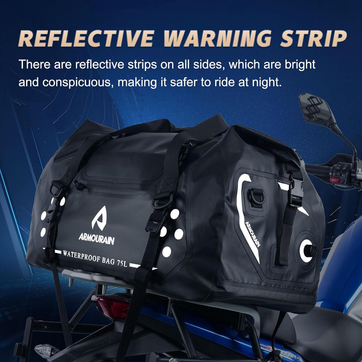 Motorrad-Trockentasche 75 L Grosse wasserdichte Reisetasche, Faltbare Reisetasche, Kofferraum-Sitzta