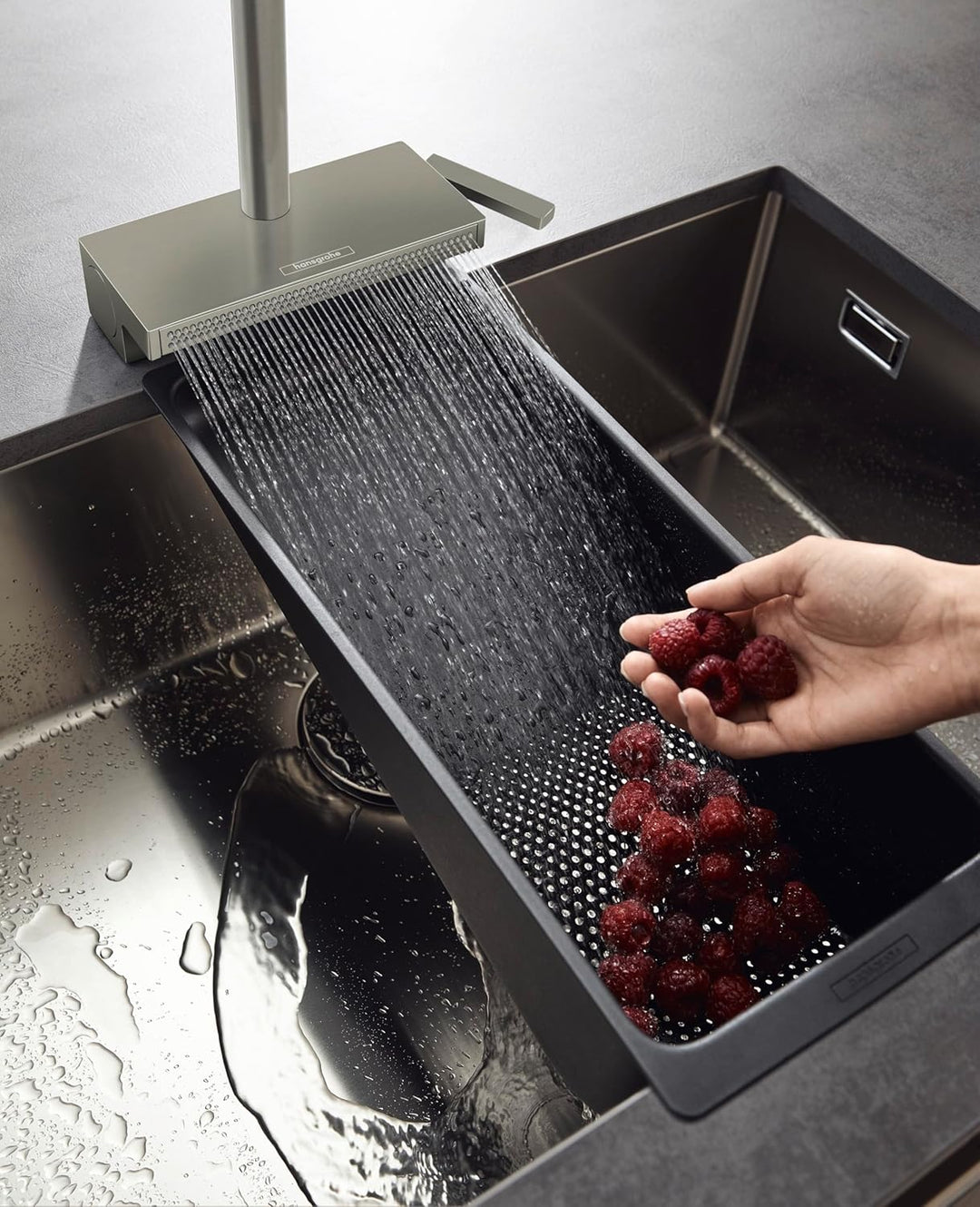 hansgrohe Küchenarmatur Aquno Select M81 (Wasserhahn Küche mit Abtropfsieb, 360° schwenkbar, auszieh