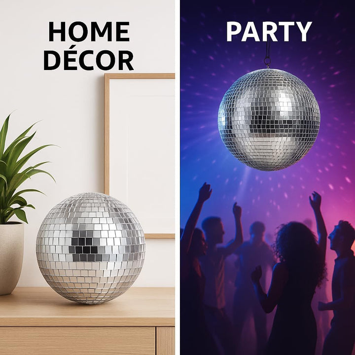 Discokugel Disco-Spiegel, silberfarben, 25 cm, mit Haken zum Aufhängen, glitzernde Dekoration, gross