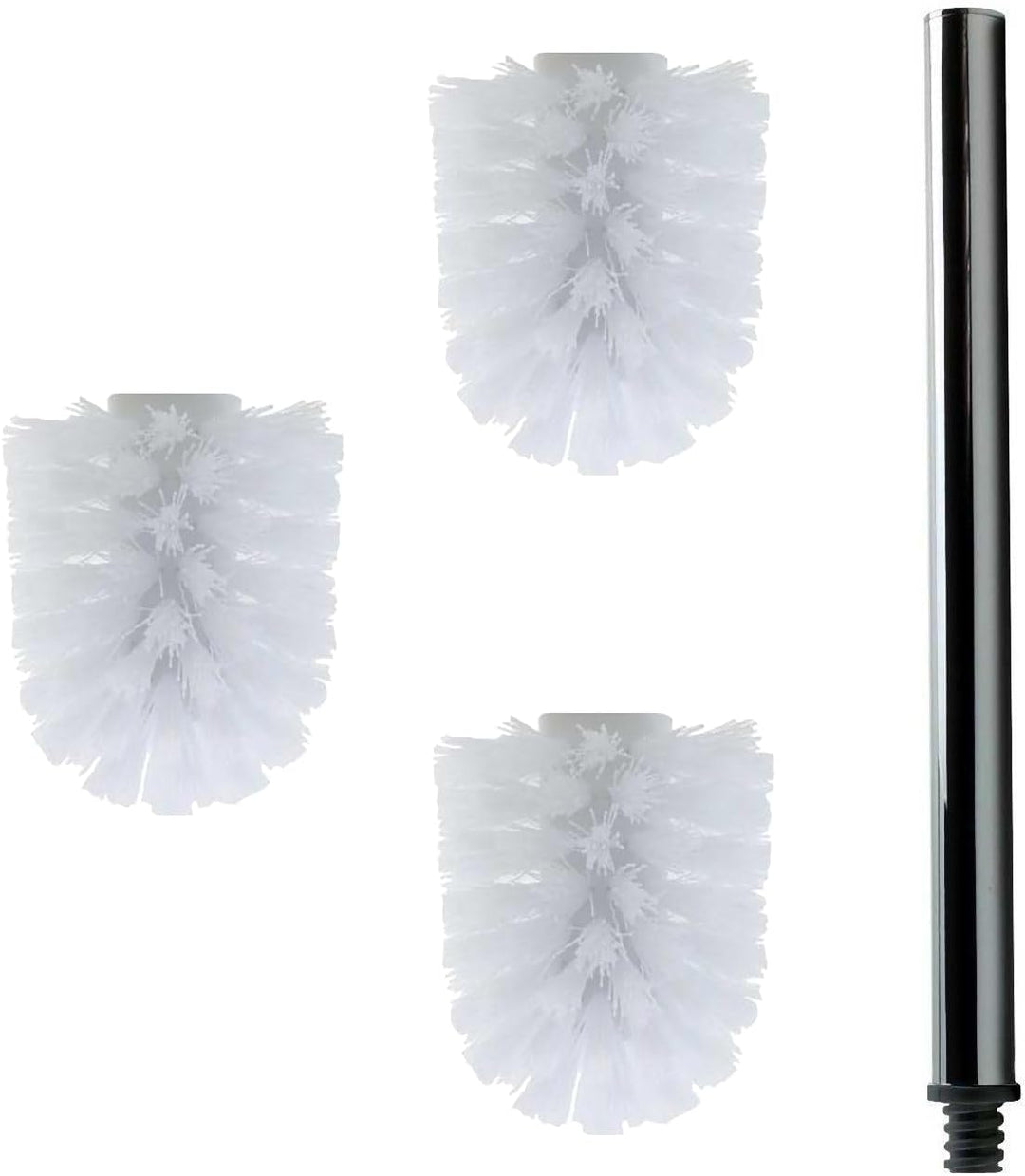Daloual - 3 x Ersatz WC-Bürstenkopf Weiss Ø ca. 6,5 cm + 1 x Edelstahl-Griff 26,5 cm - Toiletten-Bür