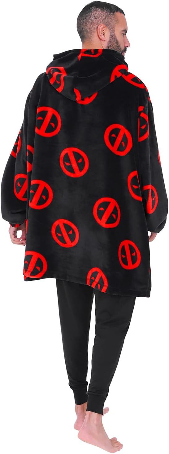 Marvel Deadpool Herren-Kapuzenpullover, übergrosse Fleecedecke, Schwarz, Schwarz , Einheitsgrösse