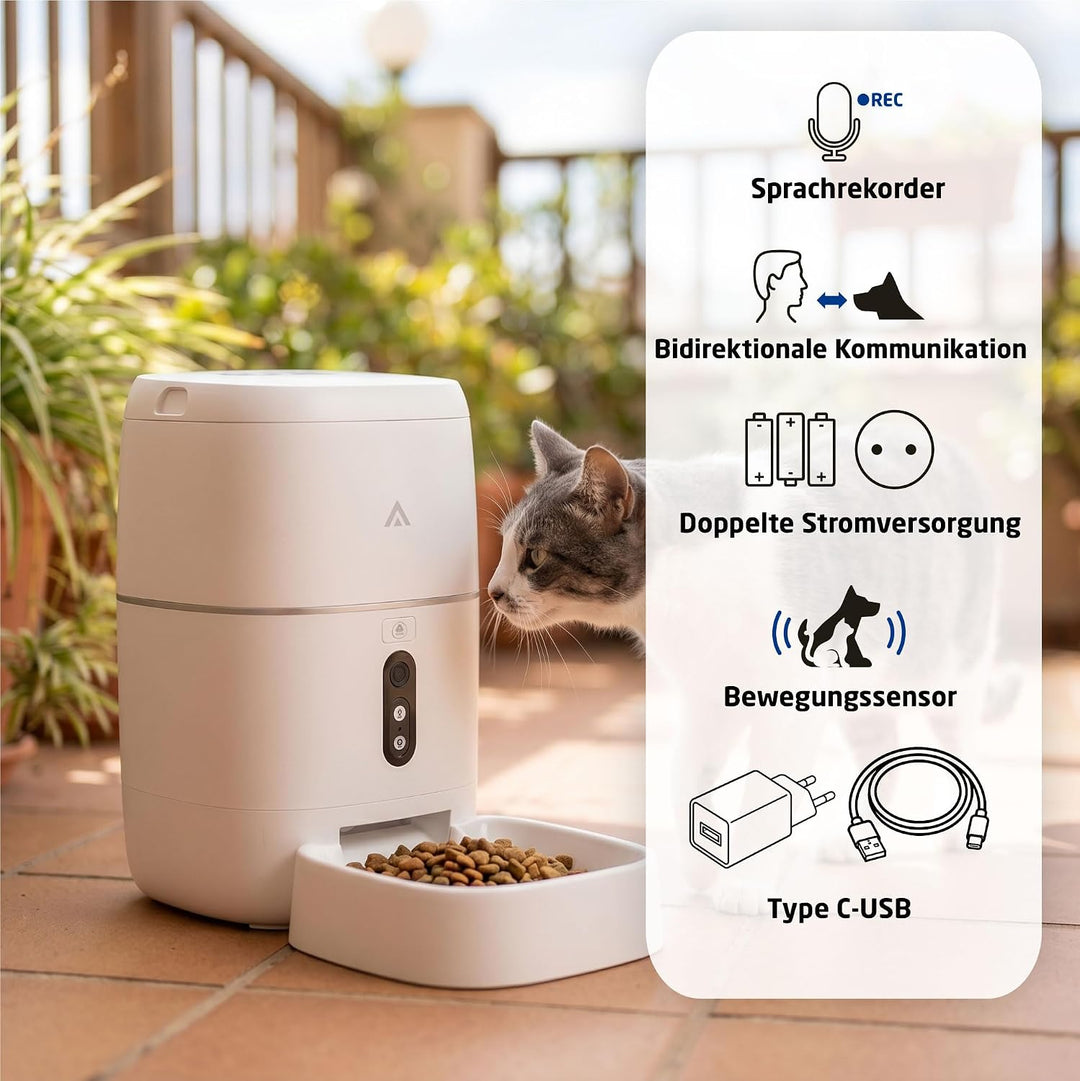 Automatischer Futterspender - 6 Liter - 3MP Kamera, WiFi und App - Futterprogrammierung, bidirektion