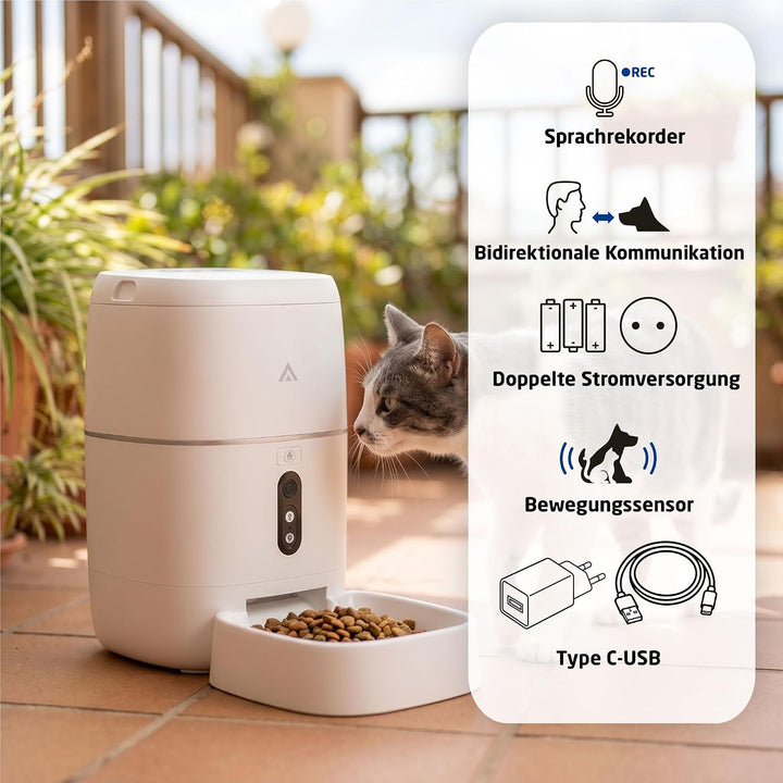 Automatischer Futterspender - 6 Liter - 3MP Kamera, WiFi und App - Futterprogrammierung, bidirektion