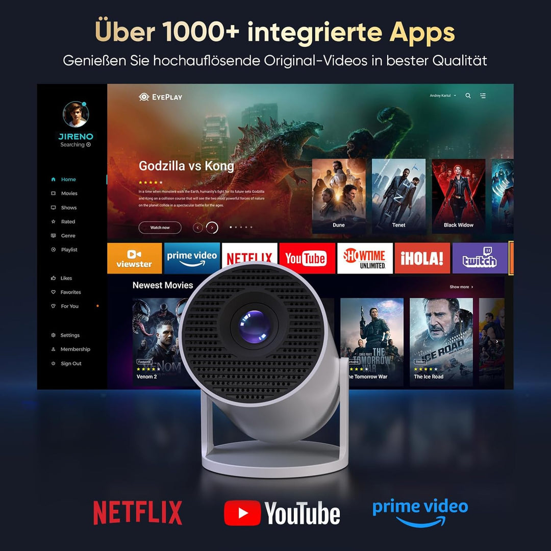 Wielio 2025 Neuer Mini Beamer mit WiFi und Bluetooth, Android 11 und integrierten Apps, Native 1080P