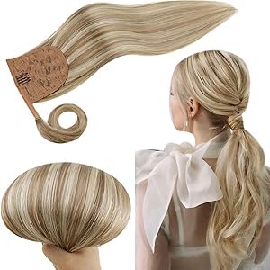 RUNATURE Echthaar Zopf Extensions Aschbraun mit Platinblond Clip in Echthaar Zopf Extensions Remy Ec