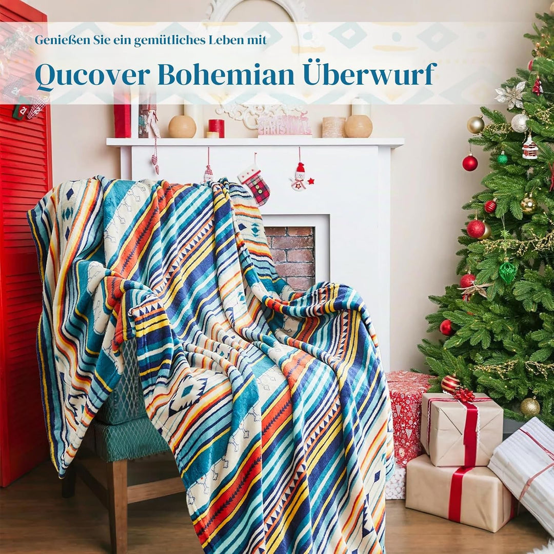 Qucover Kuscheldecke Wohndecke 130x150cm,Zweiseitige Bunte Decke Boho,Flauschig&amp;Weich Sofadecke Couc