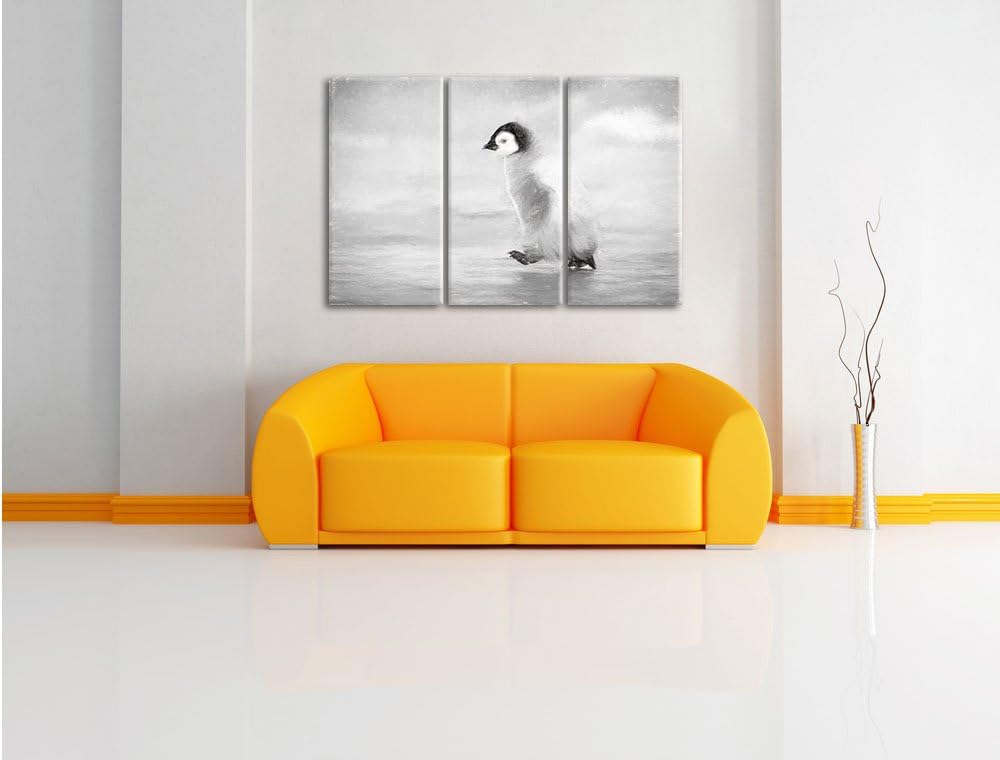 Pixxprint Kaiserpinguinkücken / 3-Teilig/Gesamtmass 120cm Leinwandbild bespannt auf Holzrahmen/Wandb